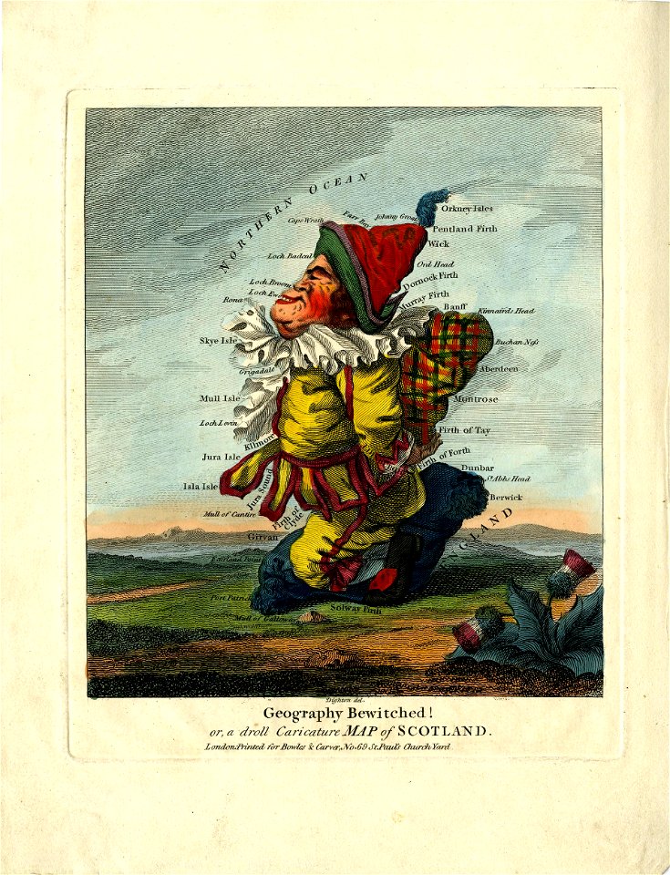 Geography bewitched! or, a droll caricature map of Scotland. (BM 1950,0808.3)