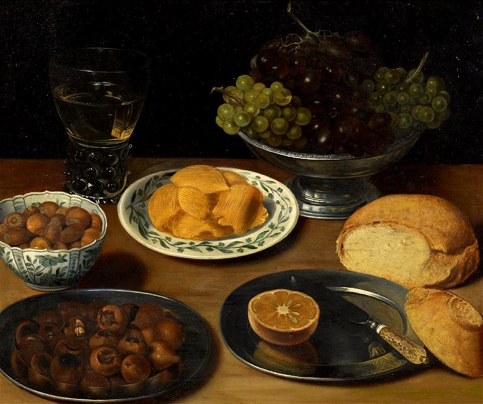Georg Flegel Frühstück mit Trauben Nüssen Kastanien und Brot