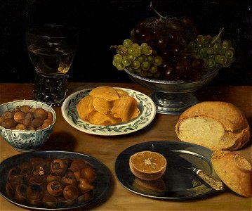 Georg Flegel Frühstück mit Trauben Nüssen Kastanien und Brot