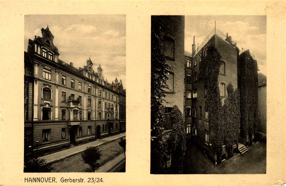 Georg Alpers jun. PC Hannover. Gerberstr. 23 24 Bildseite Blick in die Gerberstraße und Hof und Rückseite der Gebäude Gerberstraße