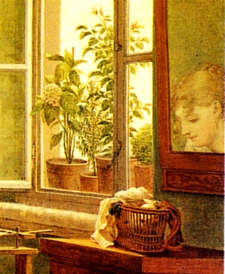 Georg Friedrich Kersting - Die Stickerin - 1. Fassung - Detail Spiegelung