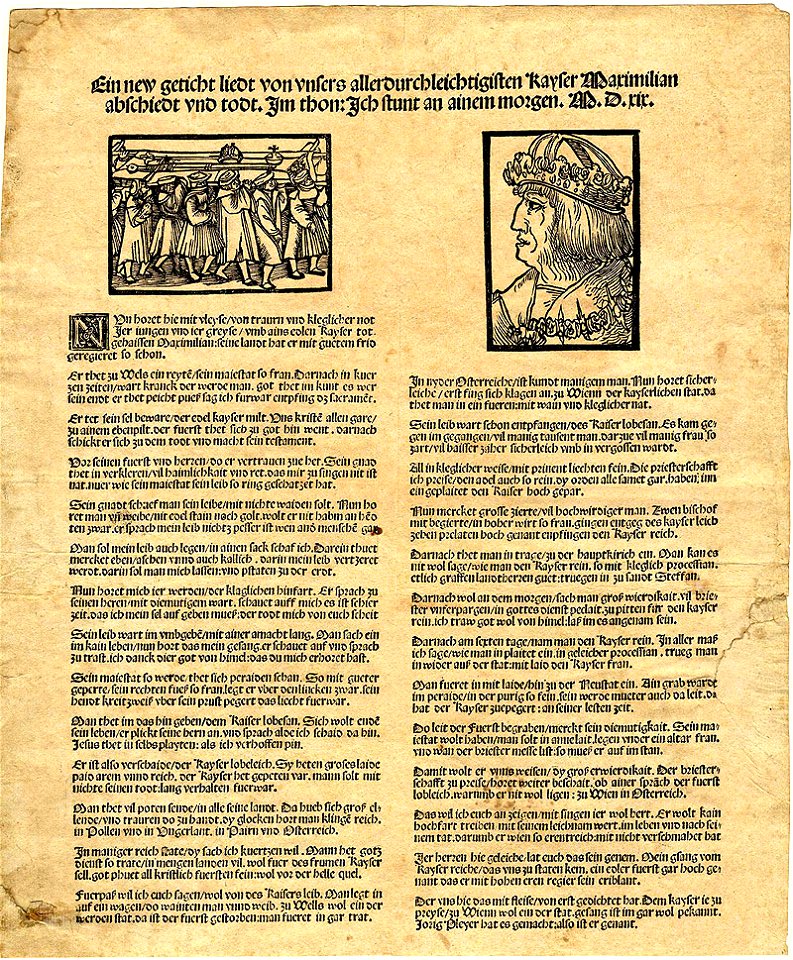 Georg Pleyer Ein new geticht liedt von unsers Kayser Maximilian abschiedt und todt 1519 ubs G 0549 III