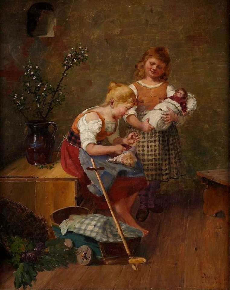 Georg Rössler Mädchen spielen mit Puppen