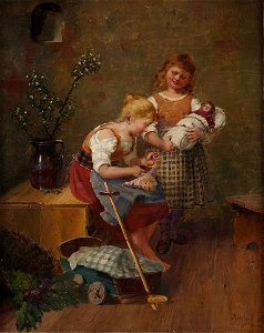 Georg Rössler Mädchen spielen mit Puppen