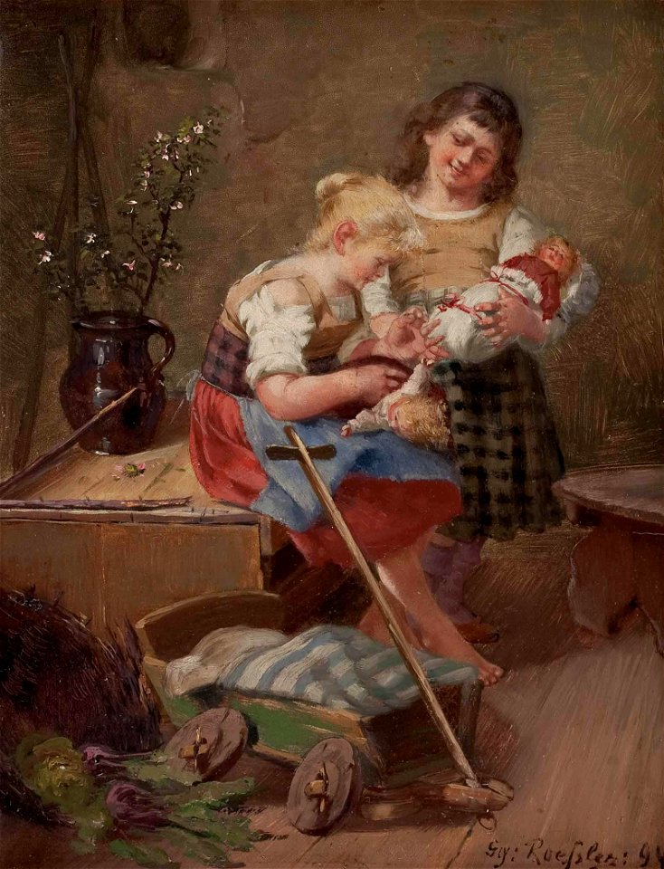Georg Rössler Zwei Mädchen mit Puppen 1894