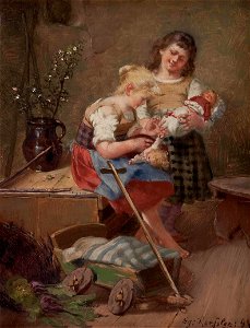 Georg Rössler Zwei Mädchen mit Puppen 1894