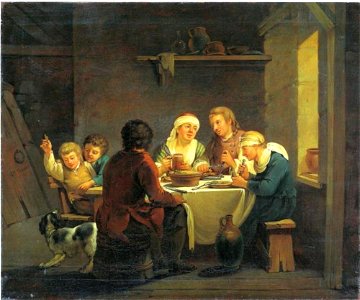 Georg Melchior Kraus - Woonhuis interieur met een familie aan een tafel - 1134 - Städel Museum