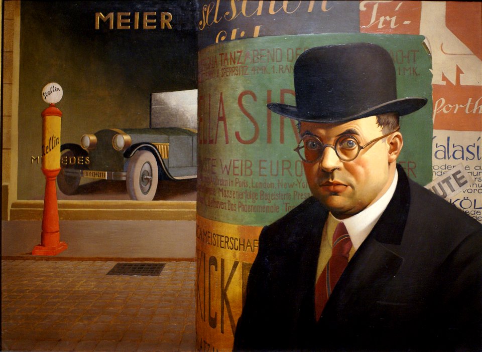 Georg Scholz, Selbstporträt vor der Litfaßsäule, 1926