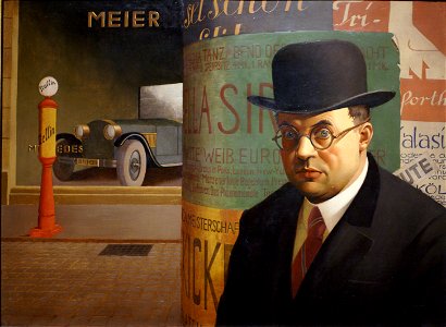 Georg Scholz, Selbstporträt vor der Litfaßsäule, 1926