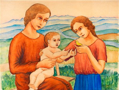 Georg Schrimpf Frau mit Kindern vor Landschaft 1921