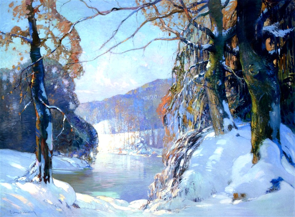 George Ames Aldrich Oliver Hotel Winter River Scene