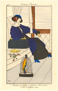 George Barbier, Costumes Parisiens - Manteau de voyage à pélerinez, 1913. Free illustration for personal and commercial use.