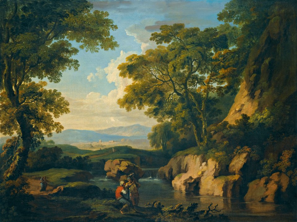 George Barret - A mountainous wooded landscape