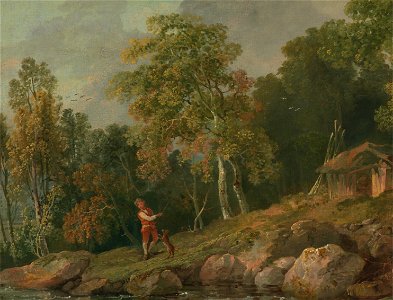 George Barret - Wooded Landscape with a Boy and his Dog - Google Art Project