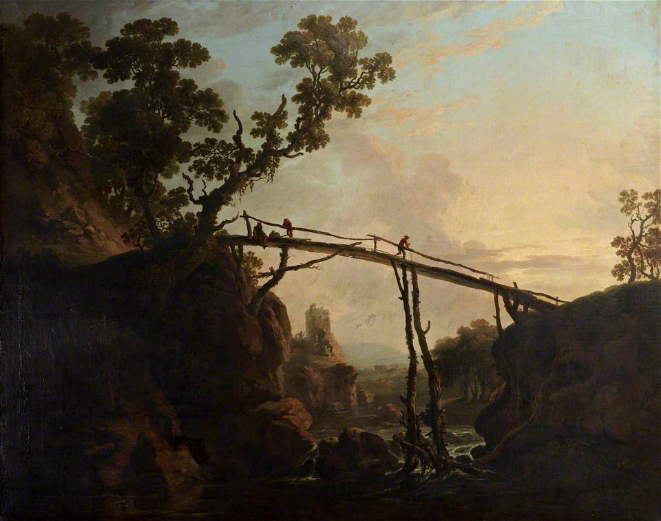 George Barret the elder (1728-1732-1784) - A River Landscape with a Wooden Bridge - 515463 - National Trust