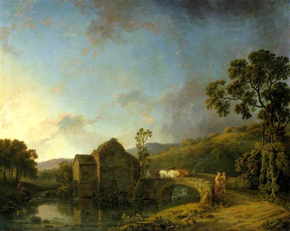 George Barret the elder (1728-1732-1784) - River Scene with Watermill, Figures and Cows - T01881 - Tate