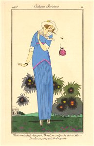 George Barbier, Costumes Parisiens - Petite robe de Jardin, 1913. Free illustration for personal and commercial use.