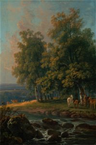 George Barret - Horses and Cattle by a River - Google Art Project