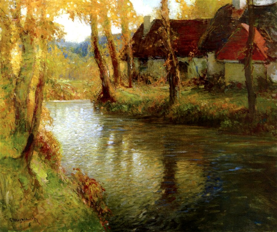 George Ames Aldrich Cottages by River, Summer