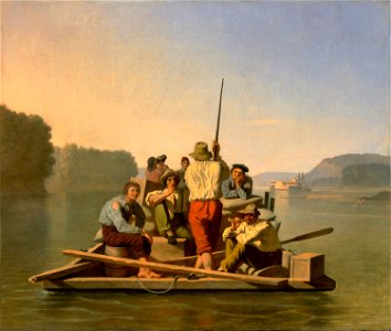 Lighter Relieving a Steamboat Aground by George Caleb Bingham, 1847