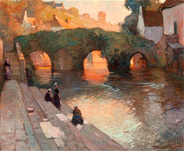 George Ames Aldrich The Flowered Bridge, Quimperlé. Free illustration for personal and commercial use.