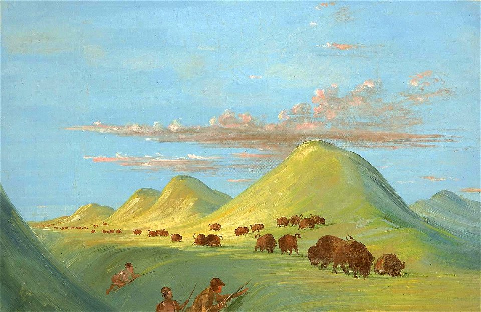 George Catlin - Batiste, Bogard, and I Approaching Buffalo on the Missouri - 1985.66.473 - Smithsonian American Art Museum