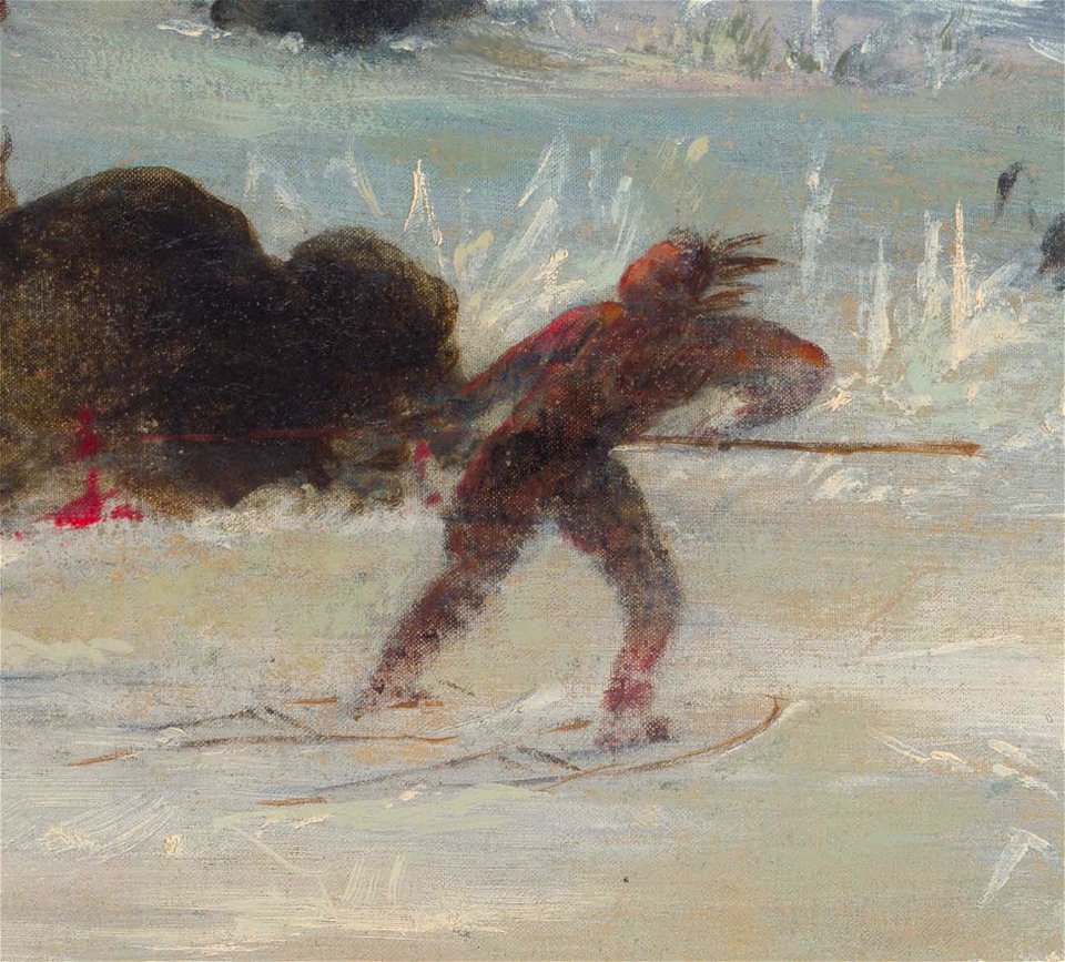 George Catlin - Assiniboine Indians Pursuing Buffalo on Snowshoes - 1985.66.558 - Smithsonian American Art Museum