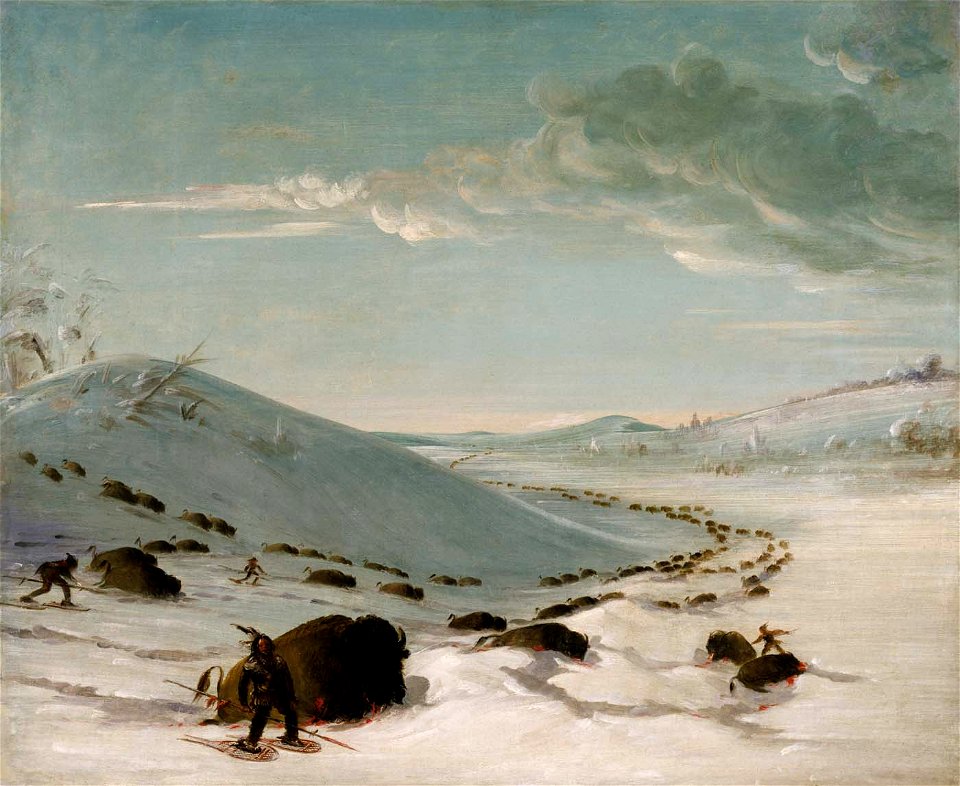 George Catlin - Buffalo Chase in Winter, Indians on Snowshoes - 1985.66.416 - Smithsonian American Art Museum
