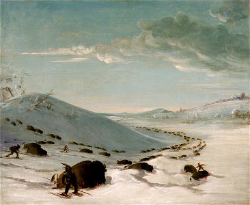 George Catlin - Buffalo Chase in Winter, Indians on Snowshoes - 1985.66.416 - Smithsonian American Art Museum