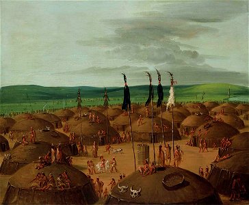 George Catlin - Bird's-eye View of the Mandan Village, 1800 Miles above St. Louis - 1985.66.502 - Smithsonian American Art Museum
