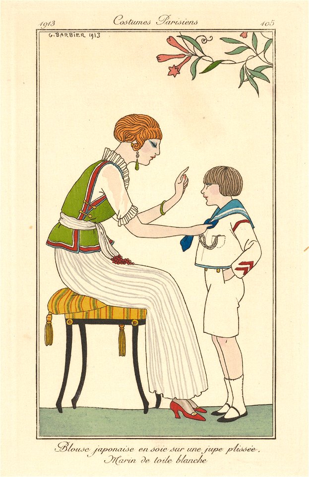 George Barbier, Costumes Parisiens - Blouse japonaise en soie sur une jupe plissée, 1913
