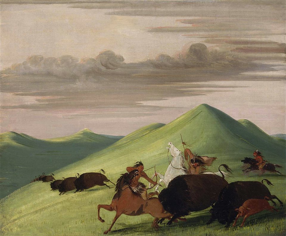 George Catlin - Buffalo Chase, Bull Protecting a Cow and Calf - 1985.66.412 - Smithsonian American Art Museum