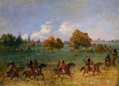 George Catlin - Comanche War Party on the March, Fully Equipped - 1985.66.596 - Smithsonian American Art Museum