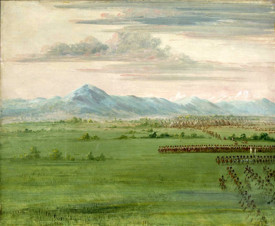 George Catlin - Comanche Warriors, with White Flag, Receiving the Dragoons - 1985.66.353 - Smithsonian American Art Museum