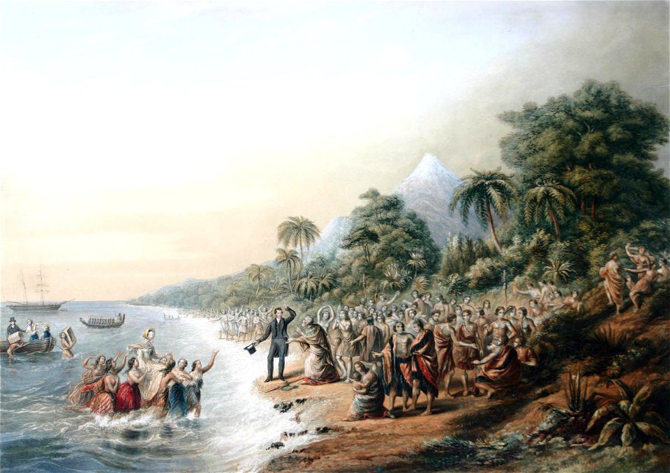 George Baxter - Landing of the Missionaries at Taranaki, New Zealand - Sarjeant Gallery