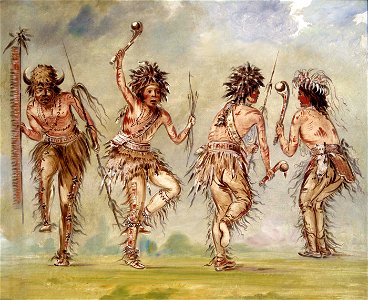 George Catlin - Four Dancers - 1985.66.386,439 - Smithsonian American Art Museum. Free illustration for personal and commercial use.