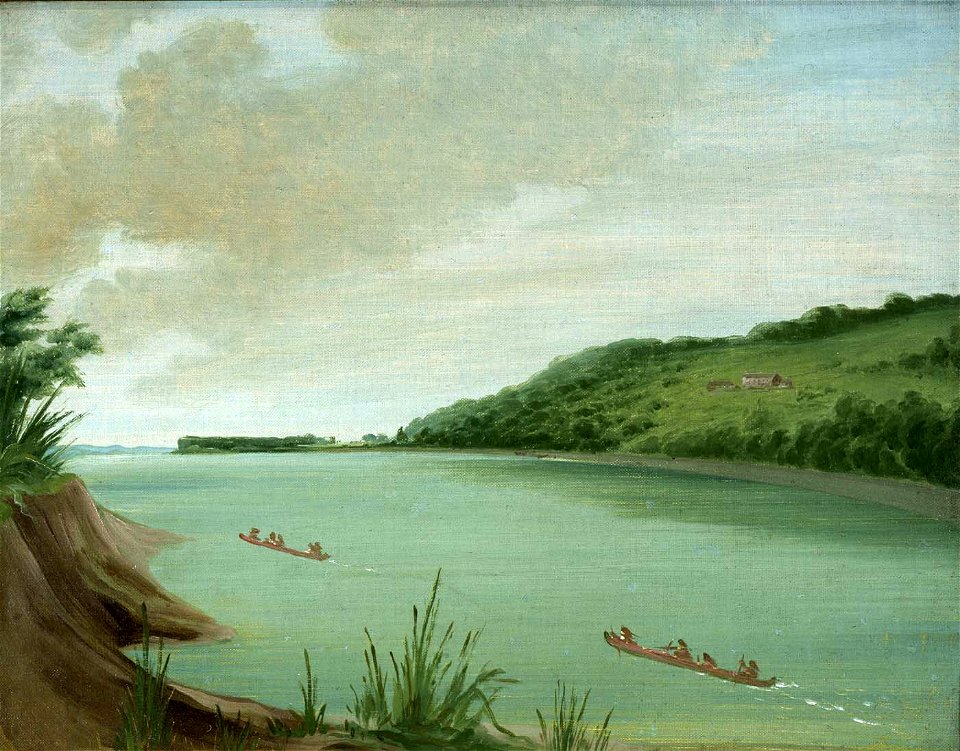 George Catlin - Belle Vue, Indian Agency of Major Dougherty, 870 Miles above St. Louis - 1985.66.381 - Smithsonian American Art Museum