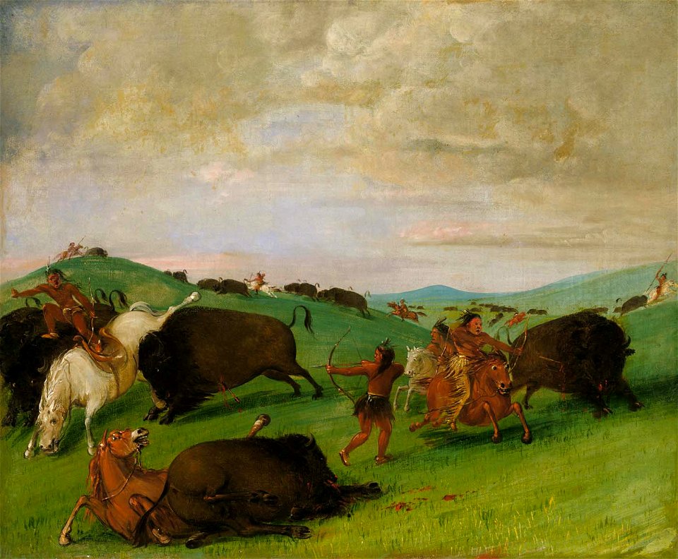 George Catlin - Buffalo Chase, Bulls Making Battle with Men and Horses - 1985.66.413 - Smithsonian American Art Museum