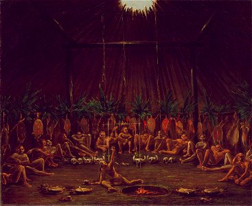 George Catlin - Interior View of the Medicine Lodge, Mandan O-kee-pa Ceremony - 1985.66.504 - Smithsonian American Art Museum