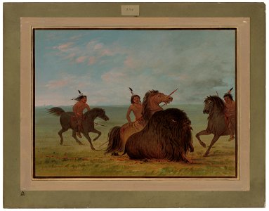 George Catlin - Camanchees Lancing a Buffalo Bull - 1965.16.204 - National Gallery of Art
