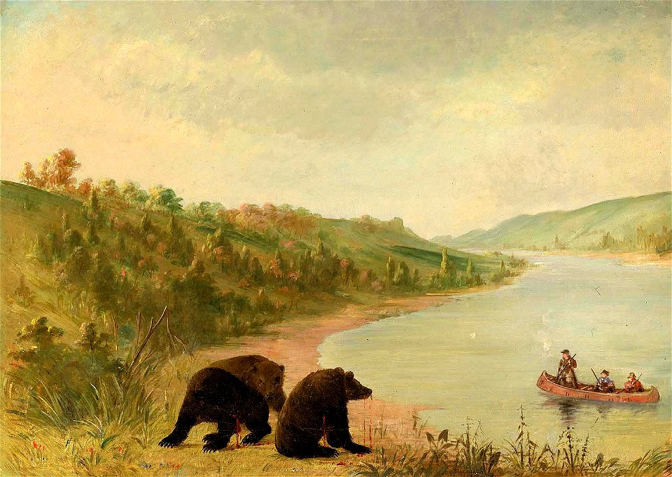 George Catlin - Catlin and His Men in Their Canoe, Urgently Solicited to Come Ashore, Upper Missouri - 1985.66.585 - Smithsonian American Art Museum