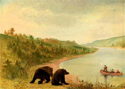 George Catlin - Catlin and His Men in Their Canoe, Urgently Solicited to Come Ashore, Upper Missouri - 1985.66.585 - Smithsonian American Art Museum
