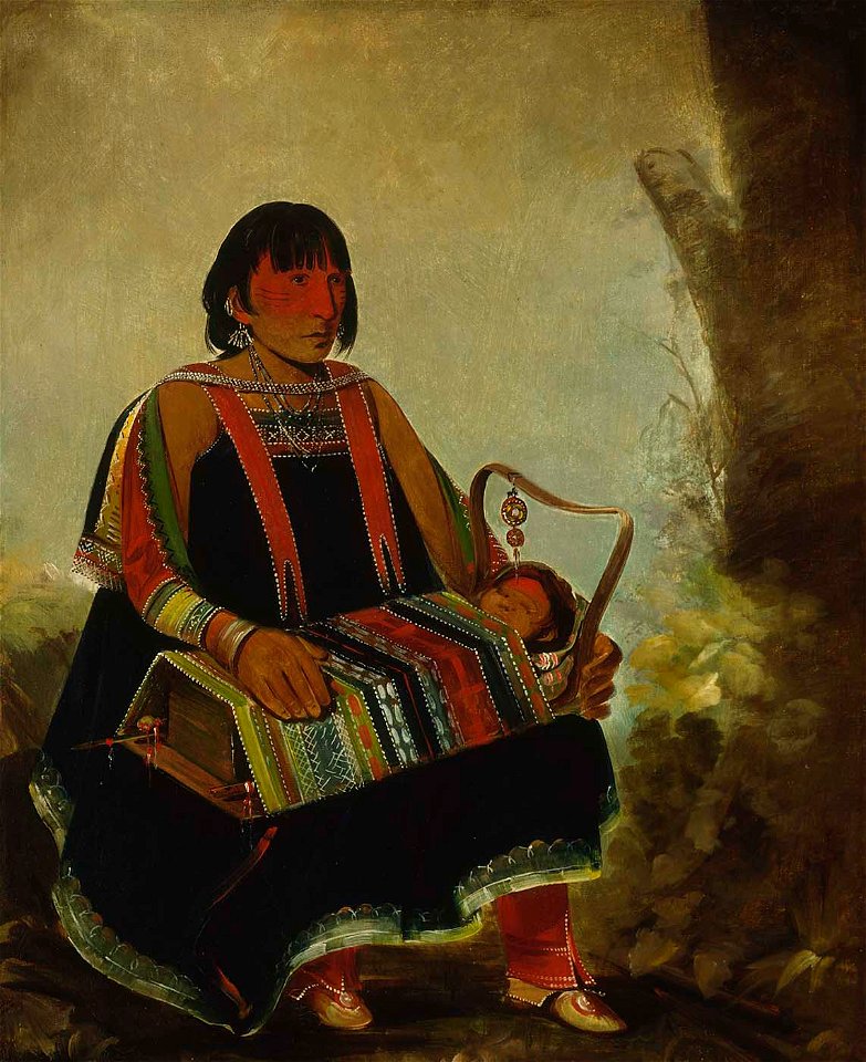 George Catlin - Jú-ah-kís-gaw, Woman With Her Child in a Cradle - 1985.66.186 - Smithsonian American Art Museum
