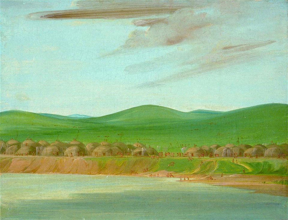 George Catlin - Arikara Village of Earth-Covered lodges, 1600 Miles above St. Louis - 1985.66.386 - Smithsonian American Art Museum