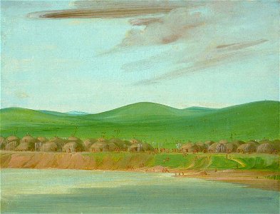 George Catlin - Arikara Village of Earth-Covered lodges, 1600 Miles above St. Louis - 1985.66.386 - Smithsonian American Art Museum