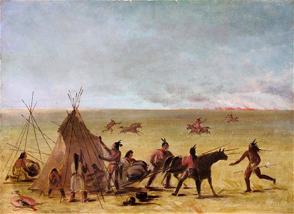 George Catlin - Indian Family Alarmed at the Approach of a Prairie Fire - 1985.66.595 - Smithsonian American Art Museum