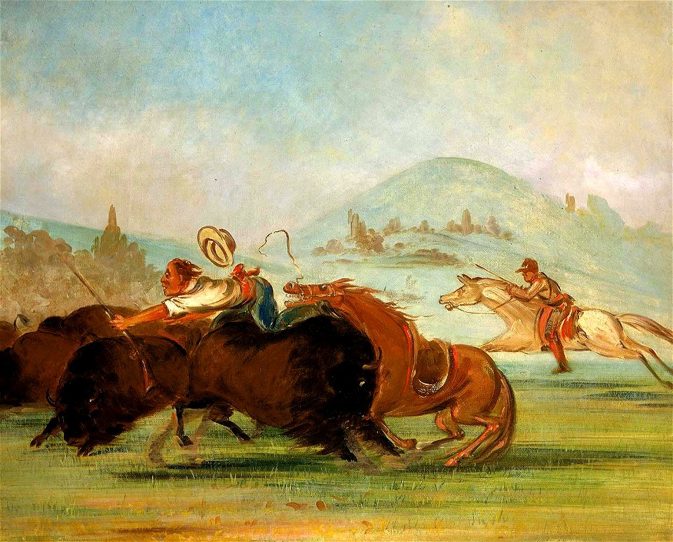 George Catlin - Batiste and I Running Buffalo, Mouth of the Yellowstone - 1985.66.421 - Smithsonian American Art Museum