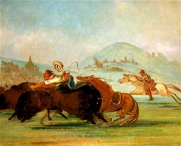 George Catlin - Batiste and I Running Buffalo, Mouth of the Yellowstone - 1985.66.421 - Smithsonian American Art Museum
