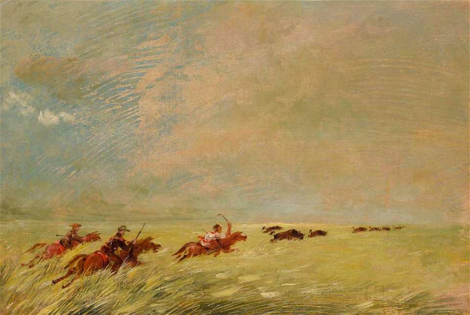 George Catlin - Bogard, Batiste, and I Chasing Buffalo in High Grass on a Missouri Bottom - 1985.66.486 - Smithsonian American Art Museum