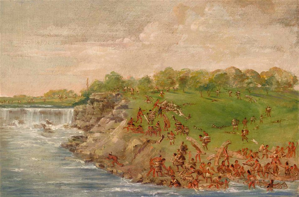 George Catlin - Ojibwa Portaging Around the Falls of St. Anthony - 1985.66.465 - Smithsonian American Art Museum
